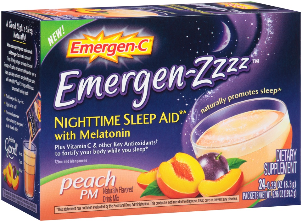 slide 1 of 1, Emergen-C Nighttime Sleep Aid Drink Mix - Melatonin - Peach, 24 ct