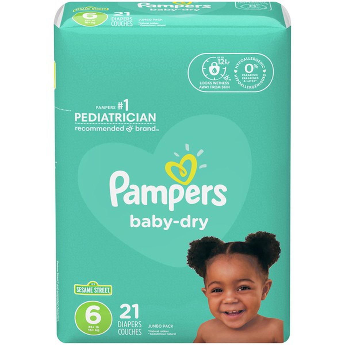 slide 1 of 1, Pampers Baby Dry Diapers, Size 6 (35+ Lb), 21 ct