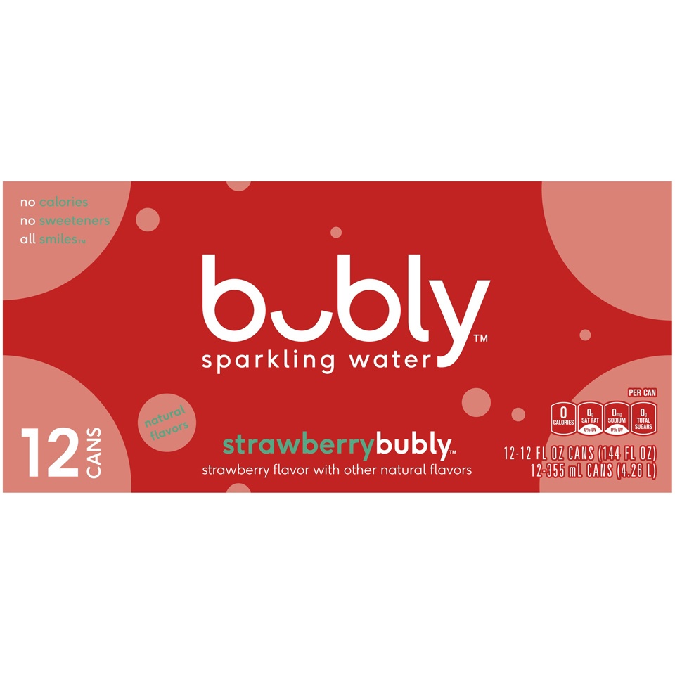 slide 2 of 4, bubly Flavored Water, Strawberry, 12 ct; 12 fl oz