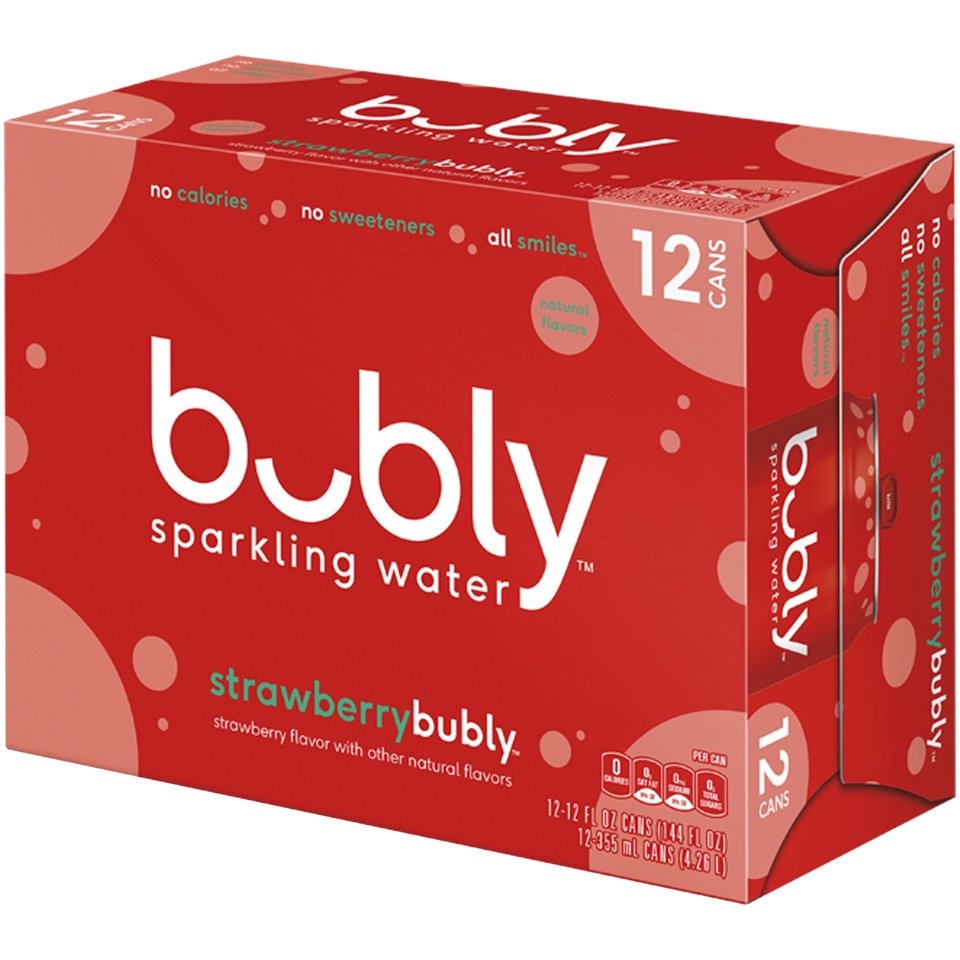 slide 3 of 4, bubly Flavored Water, Strawberry, 12 ct; 12 fl oz