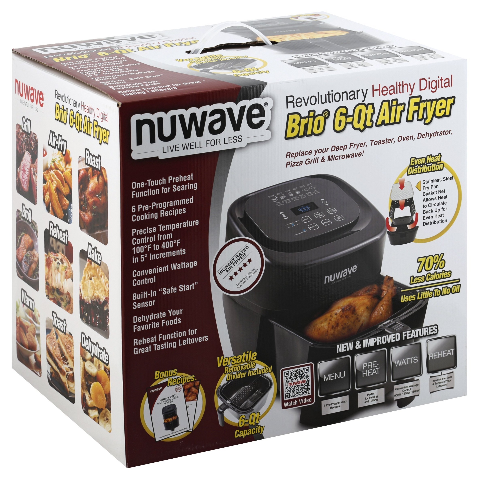 slide 1 of 2, NuWave 1800W Nonstick Digital Air Fryer Black, 6 qt