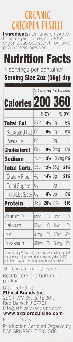 slide 4 of 9, Explore Cuisine Organic Chickpea Fusilli 8 oz, 1 ct