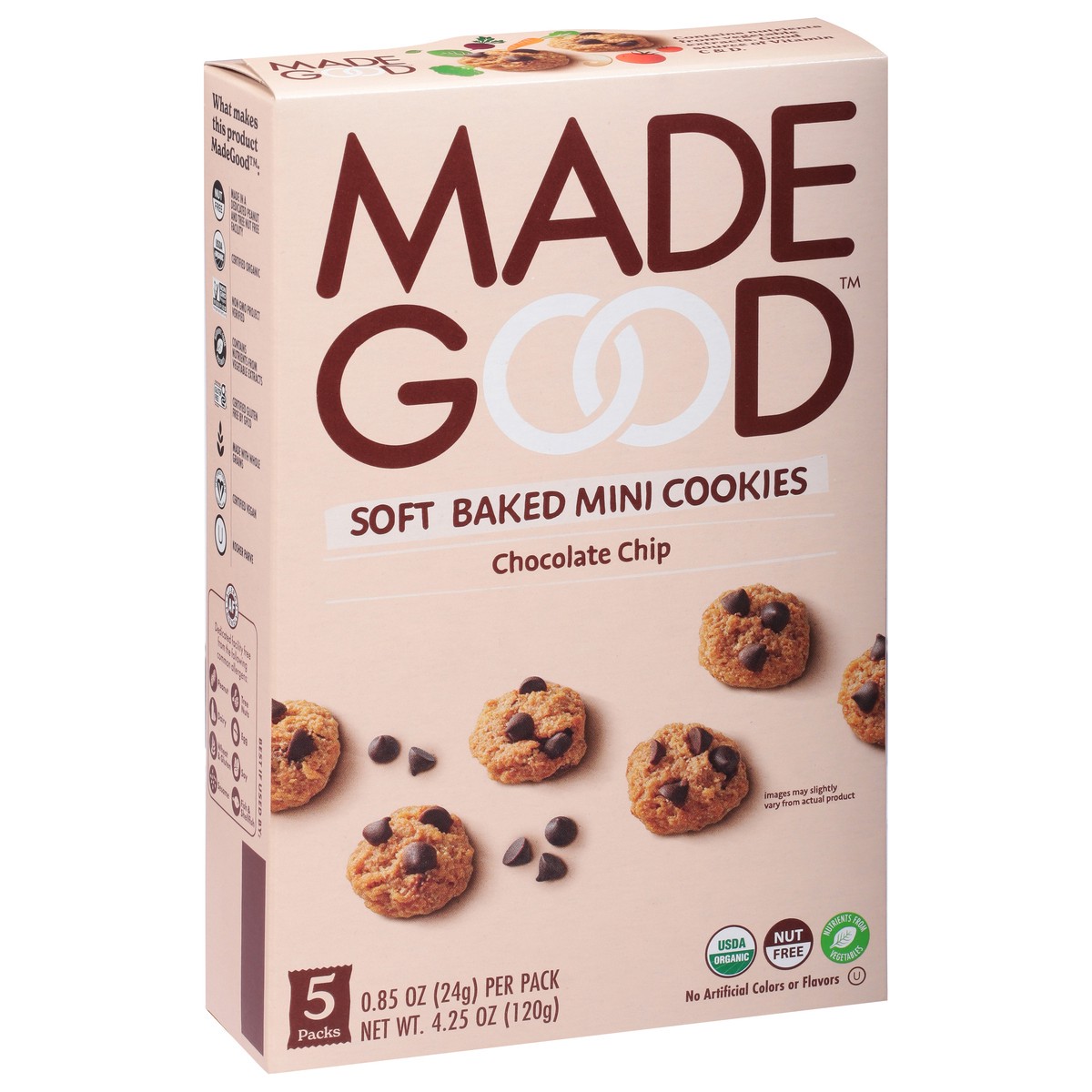 slide 2 of 9, MadeGood Soft Baked Chocolate Chip Cookies Mini 5 - 0.85 oz Packs, 5 ct
