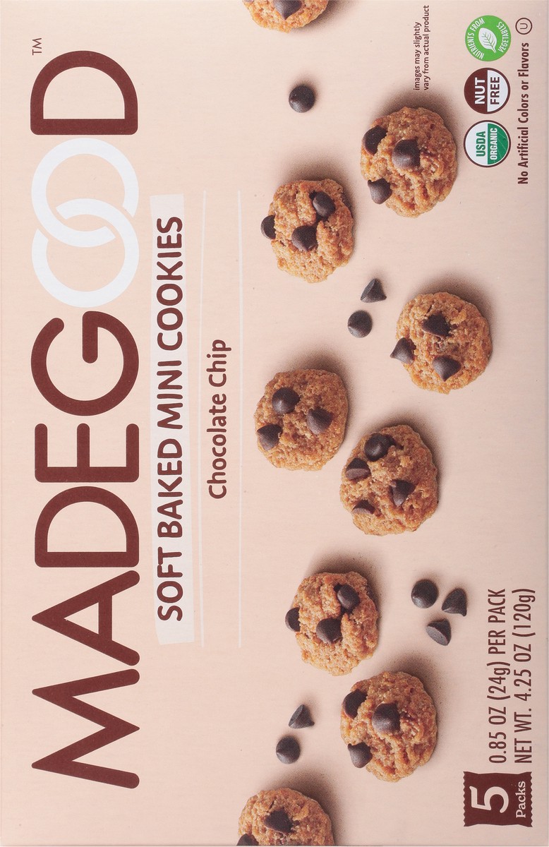 slide 8 of 9, MadeGood Soft Baked Chocolate Chip Cookies Mini 5 - 0.85 oz Packs, 5 ct