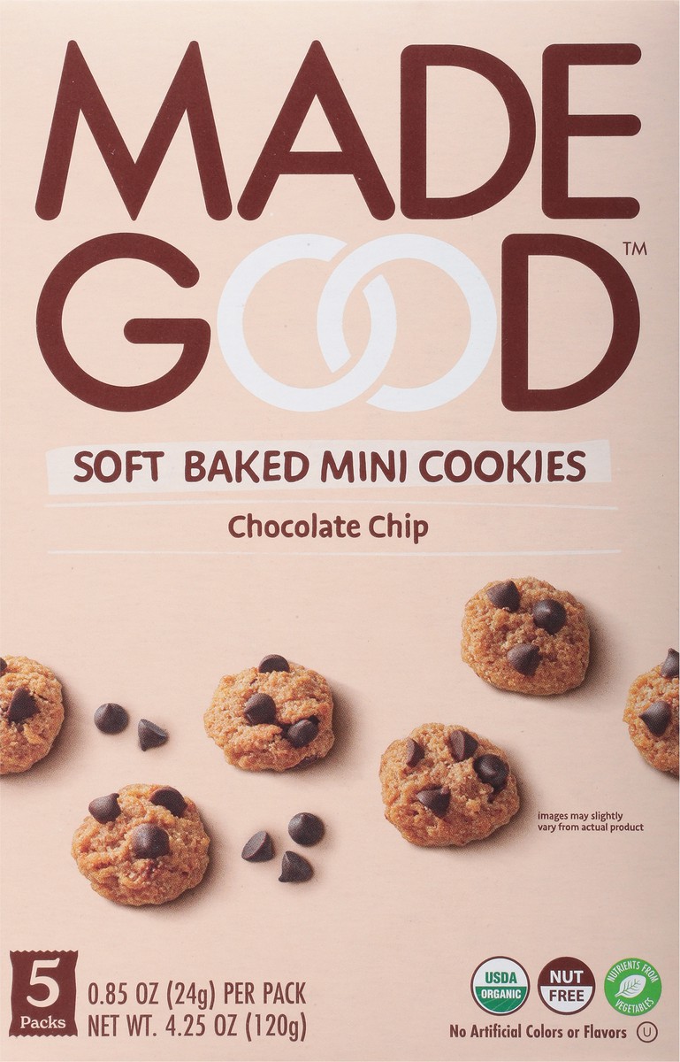 slide 6 of 9, MadeGood Soft Baked Chocolate Chip Cookies Mini 5 - 0.85 oz Packs, 5 ct