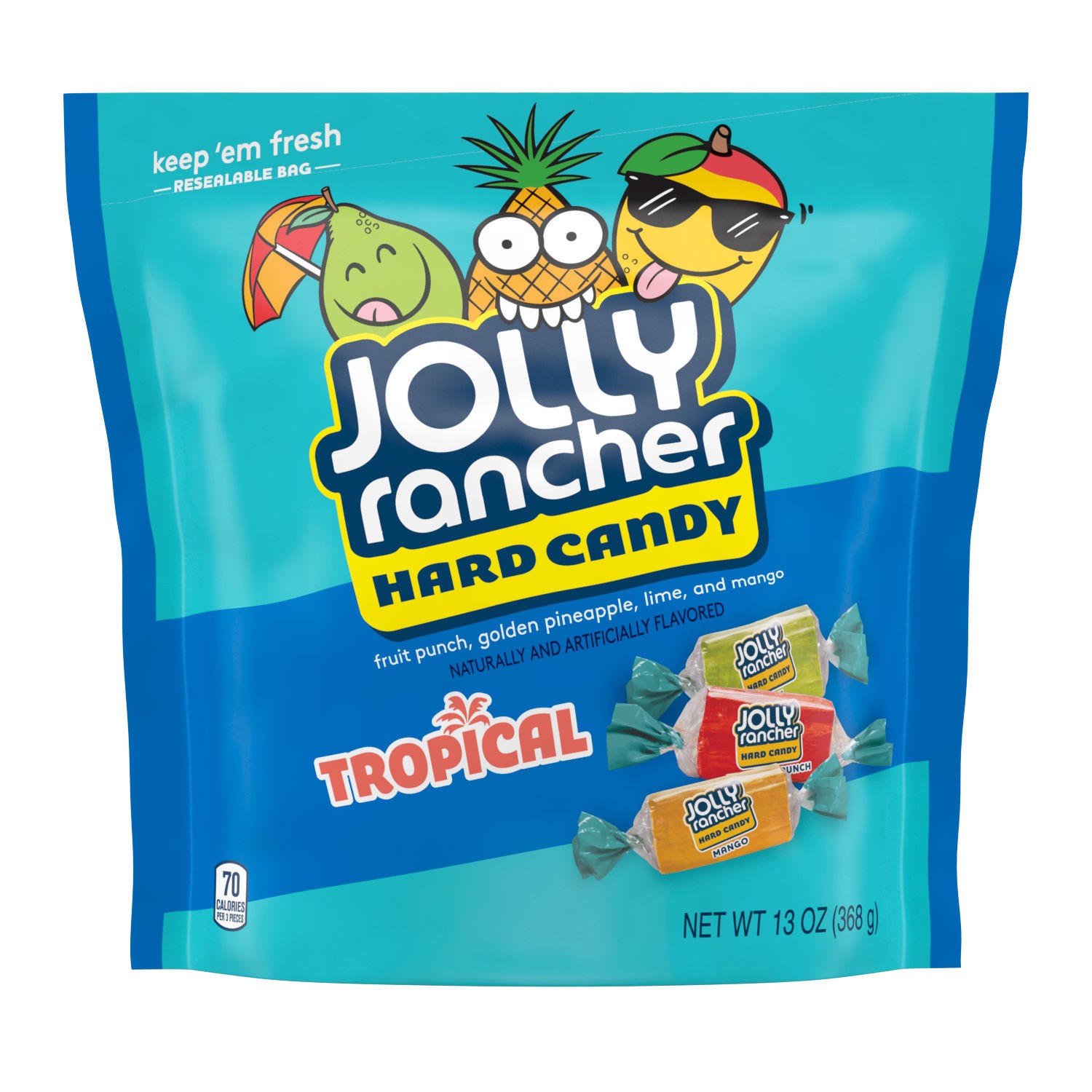 slide 1 of 9, Jolly Rancher Assorted Tropical Fruit Flavored Hard Candy Resealable Bag, 13 oz, 13 oz