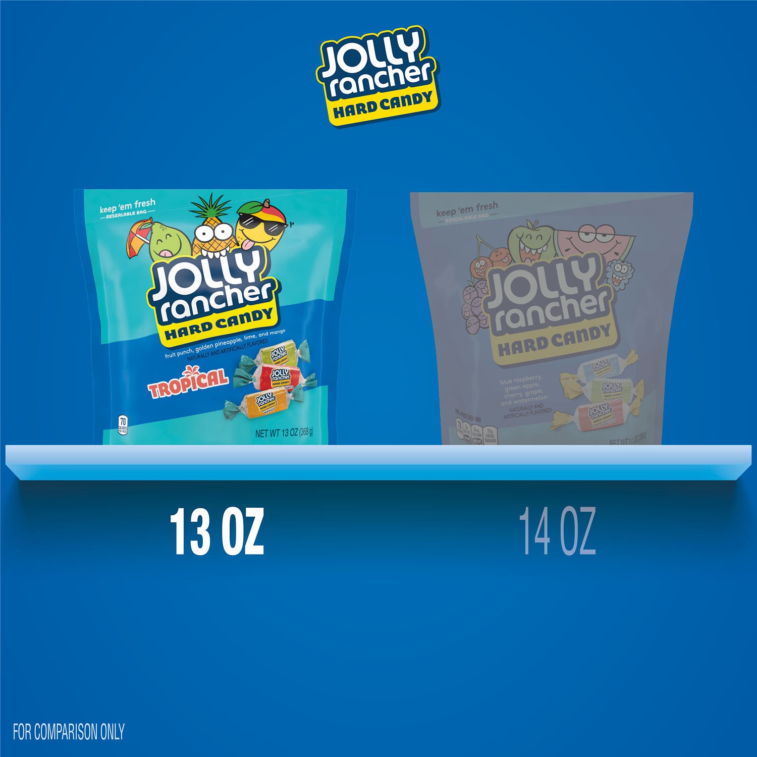 slide 9 of 9, Jolly Rancher Assorted Tropical Fruit Flavored Hard Candy Resealable Bag, 13 oz, 13 oz