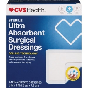 slide 1 of 1, CVS Health Sterile Ulta Absorbent Surgical Dressings 3in X 3in, 4 ct