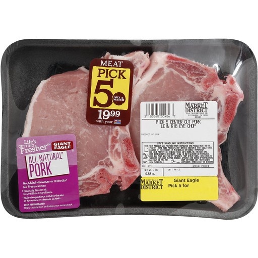 slide 1 of 1, Giant Eagle Pork Loin Ribeye Chop, Center Cut, Bone In, Pick 5, per lb