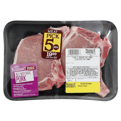 slide 1 of 1, Giant Eagle Pork Loin Ribeye Chop, Center Cut, Bone In, Pick 5, per lb