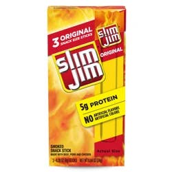 Slim Jim Smoked Original Snack Stick Snack Size 3 - 0.28 oz Sticks