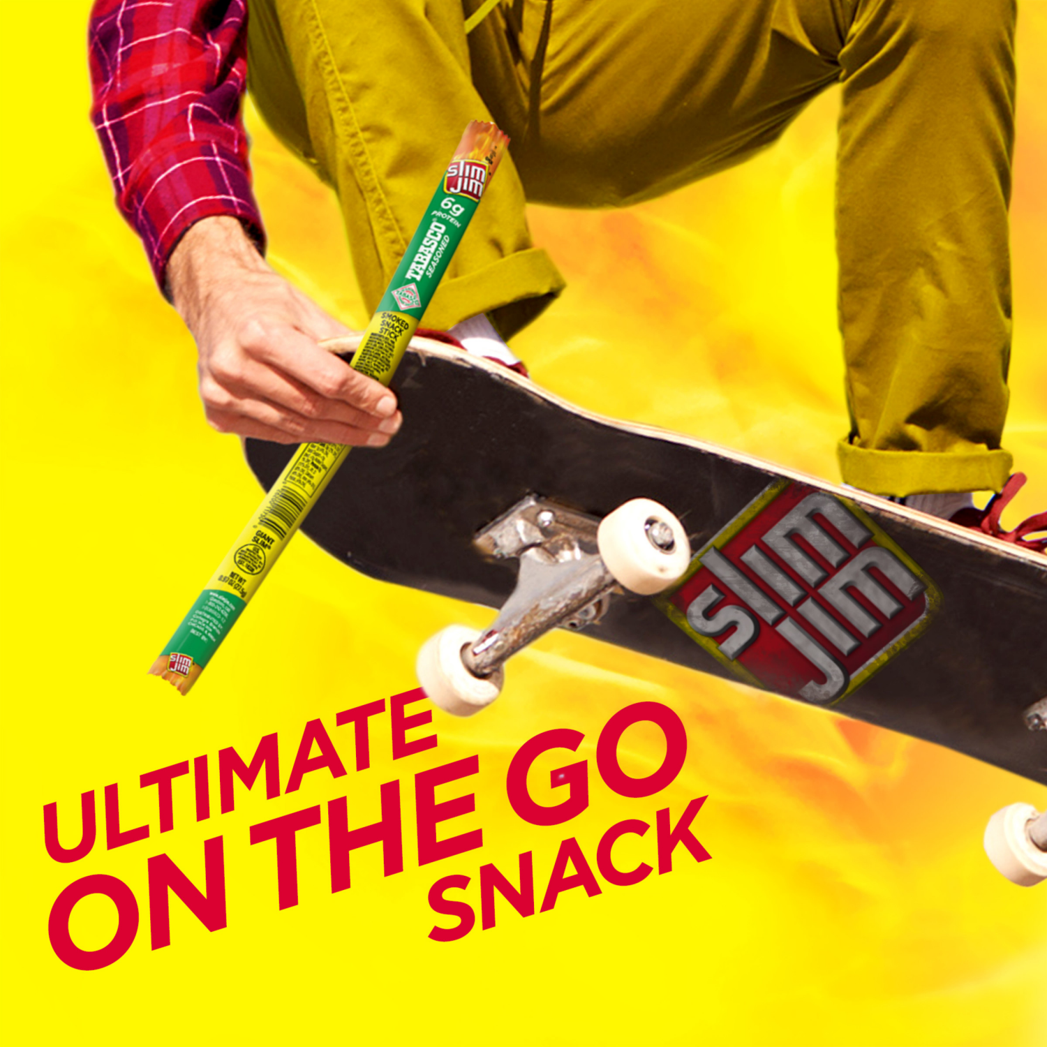 slide 2 of 5, Slim Jim Giant Smoked Meat Sticks, Tabasco Flavor, 6g Protein Per Stick, 0.97 oz., 0.97 oz