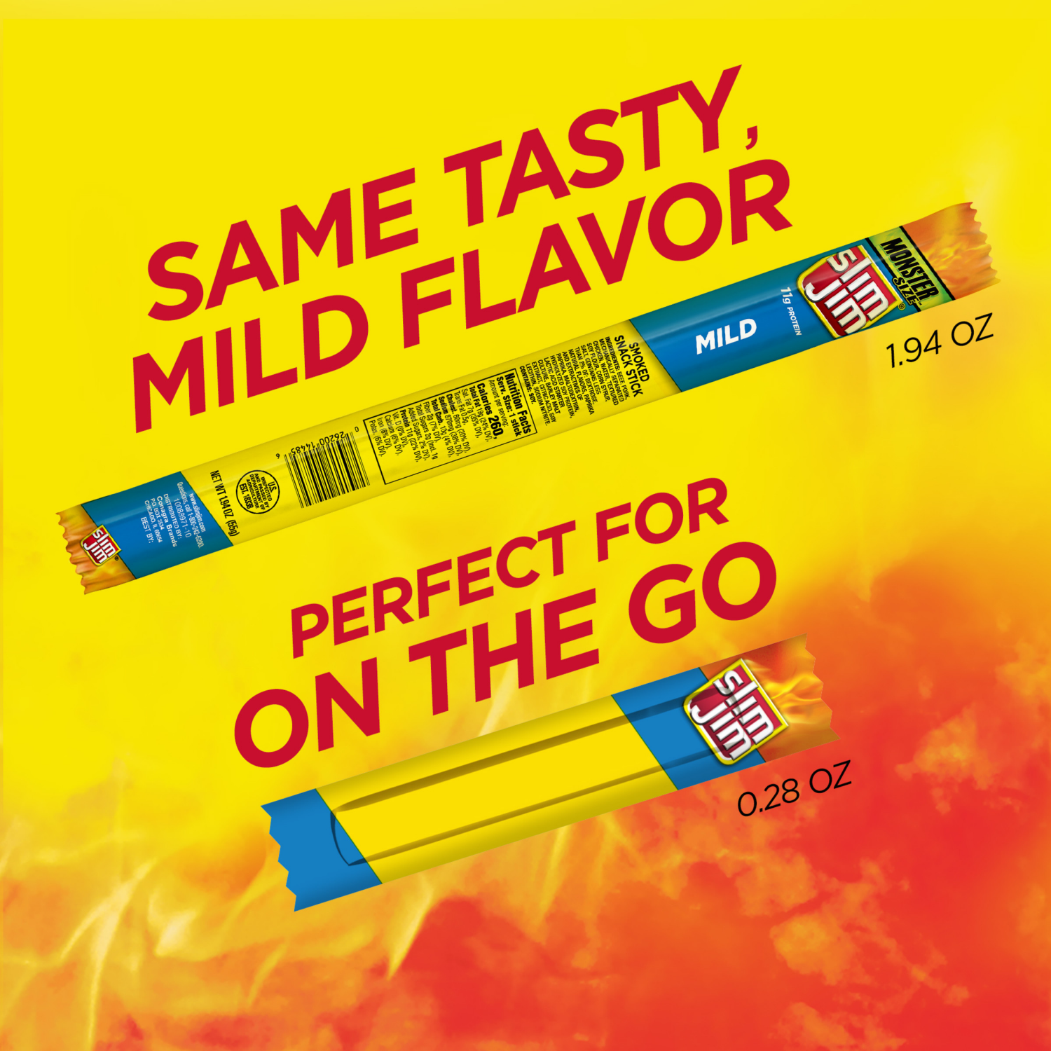 slide 5 of 6, Slim Jim Mild Flavor Snack-Sized Meat Stick Multipack, 6g Protein Per Serving, 0.28 oz. Meat Snacks, 46 Count Box, 46 ct