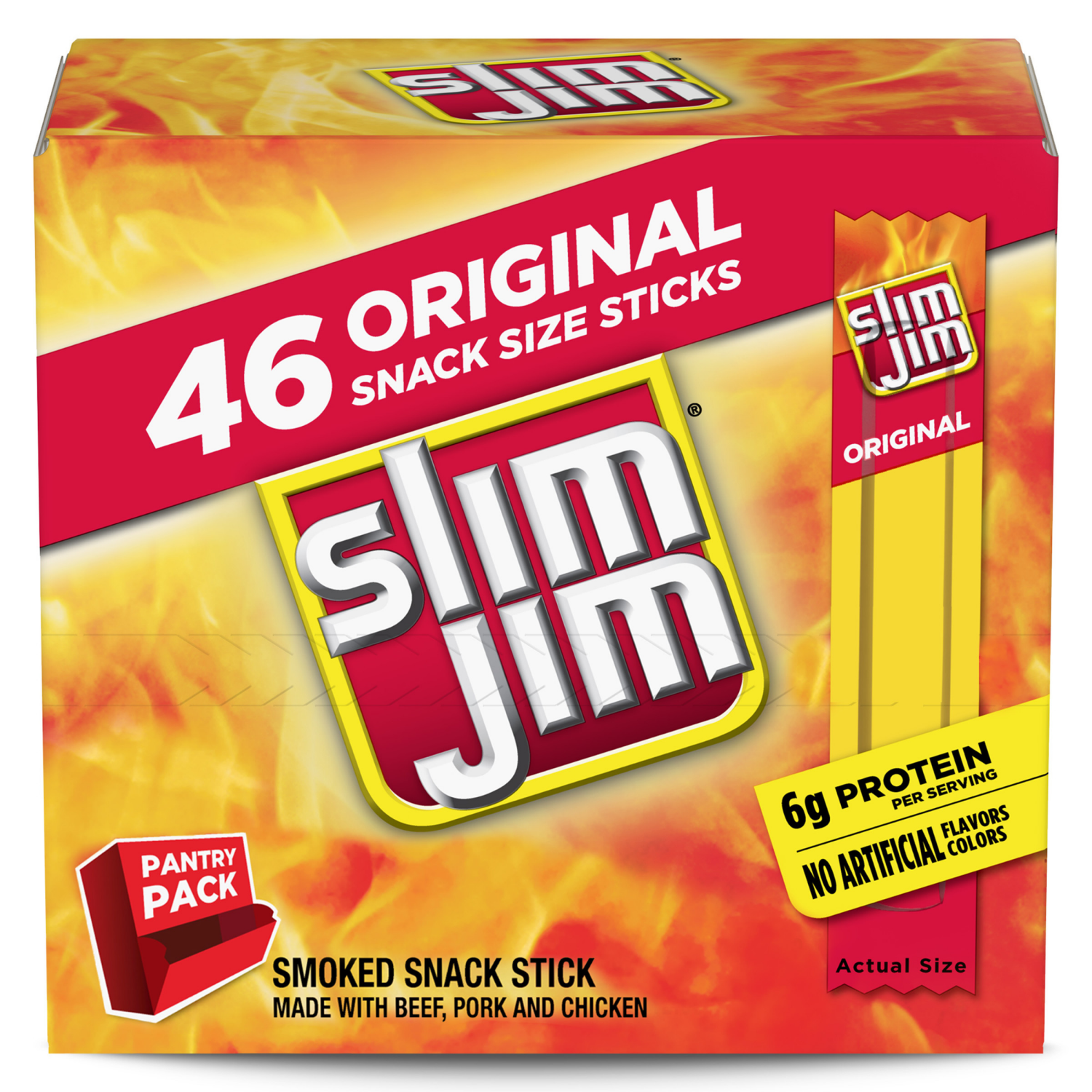 slide 1 of 6, Slim Jim Pantry Pack Snack Size Original Smoked Stick 46-0.28 oz, 46 ct
