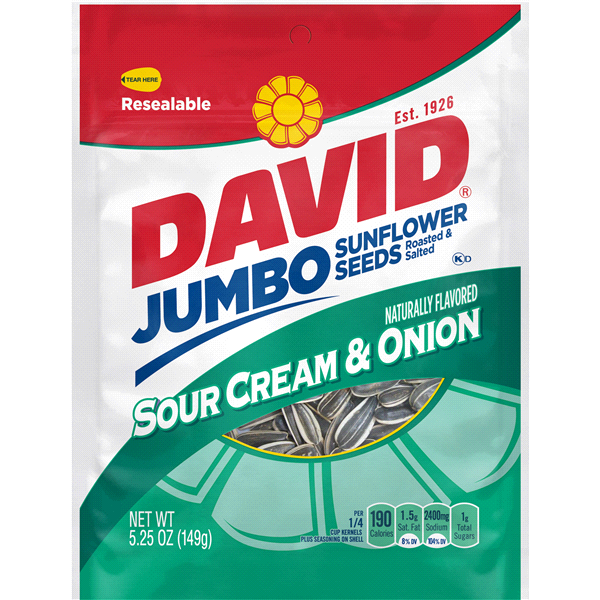 slide 1 of 1, DAVID Sour Cream And Onion Sunflower Seeds, 5.25 oz