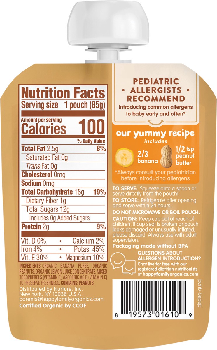 slide 3 of 3, Happy Baby Organics Nutty Blends Organic Bananas with 1/2 tsp Peanut Butter 3oz Pouch, 3 oz