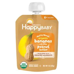 Happy Baby Organics Nutty Blends Organic Bananas with 1/2 tsp Peanut Butter 3oz Pouch