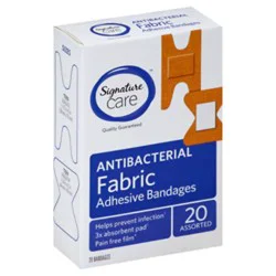 Signature Select/care Adhesive Bandages Fabric Antibacterial Assorted - 20 Count