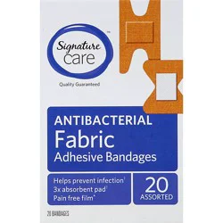 Signature Select/care Adhesive Bandages Fabric Antibacterial Assorted - 20 Count