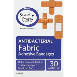 Signature Select/care Adhesive Bandages Fabric Antibacterial Assorted - 30 Count