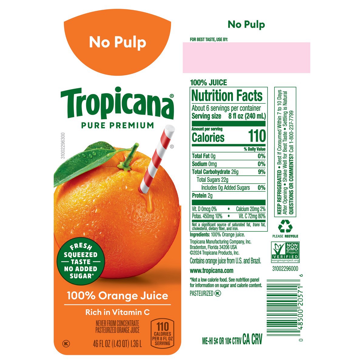 slide 3 of 12, Tropicana Pure Premium Orange Juice No Pulp, 46 oz