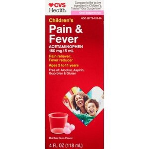 slide 1 of 1, CVS Health Children's Acetaminophen Pain Reliever & Fever Reducer Oral Suspension, Bubble Gum, 4 Fl Oz, 4 fl oz; 118 ml
