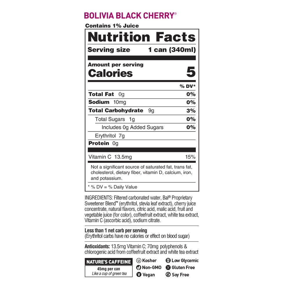 slide 2 of 2, Bai Bubbles Sparkling Water, Bolivia Black Cherry, Antioxidant Infused Drinks, 11.5 Fluid Ounce Can, 4 count, 4 ct; 11.5 fl oz