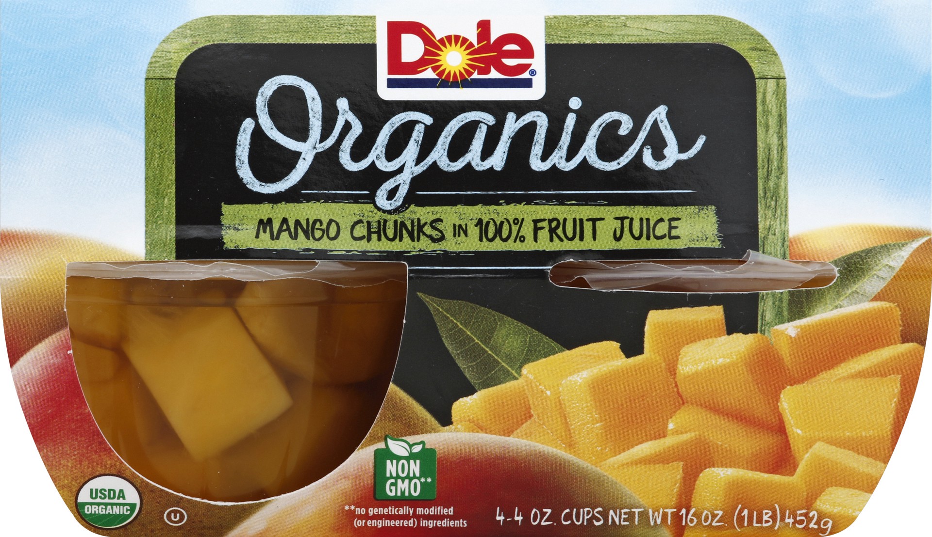 slide 1 of 1, Dole Organics Mango Chunks In 100% Fruit Juice, 4 ct; 4 oz