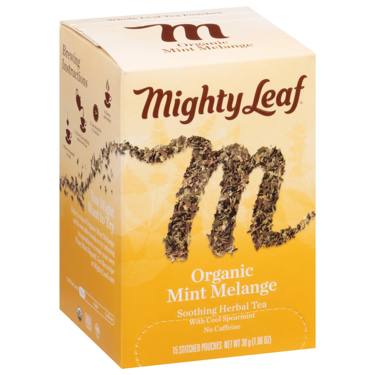 slide 2 of 9, Mighty Leaf Organic Stitched Pouches Soothing Mint Melange Herbal Tea - 15 ct, 15 ct