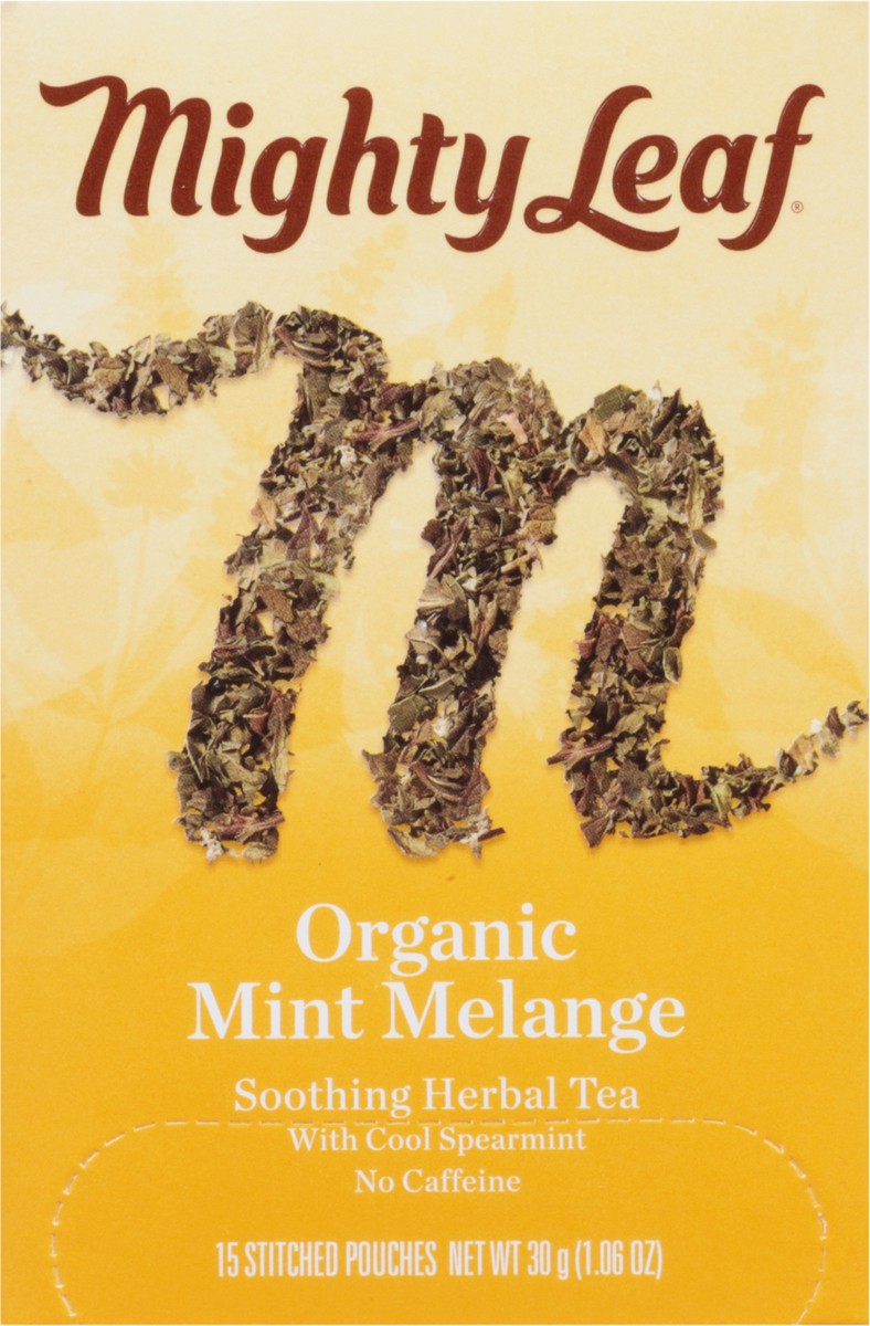 slide 3 of 9, Mighty Leaf Organic Stitched Pouches Soothing Mint Melange Herbal Tea - 15 ct, 15 ct