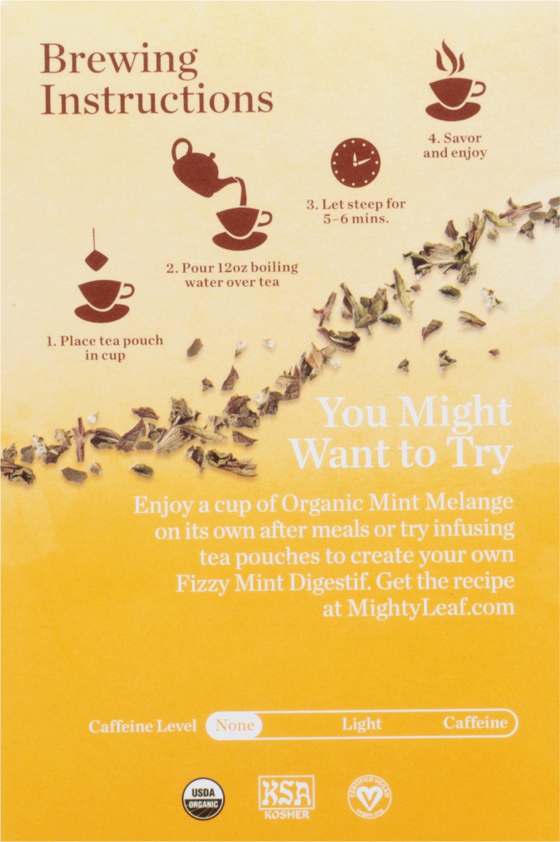 slide 4 of 9, Mighty Leaf Organic Stitched Pouches Soothing Mint Melange Herbal Tea - 15 ct, 15 ct