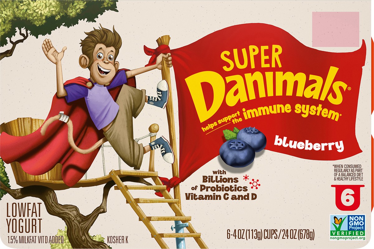 slide 4 of 13, Super Danimals Lowfat Blueberry Yogurt 6 ea, 6 ct