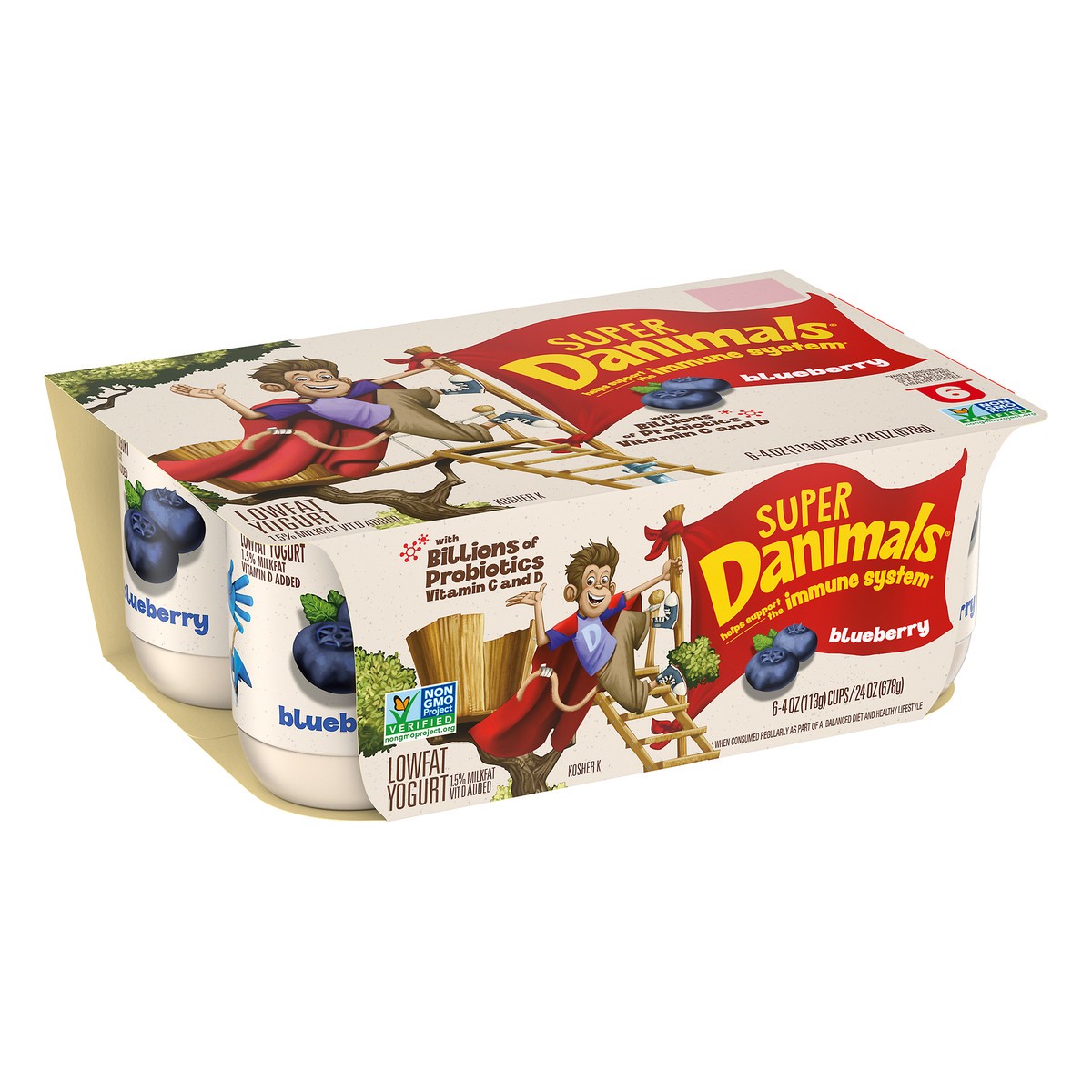 slide 10 of 13, Super Danimals Lowfat Blueberry Yogurt 6 ea, 6 ct