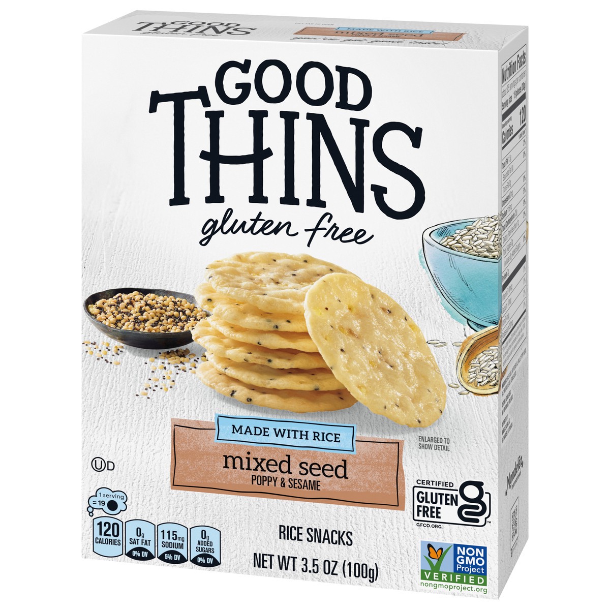 slide 5 of 13, GOOD THiNS Mixed Seed Rice Snacks Gluten Free Crackers, Snack Crackers, 3.5 oz, 3.5 oz