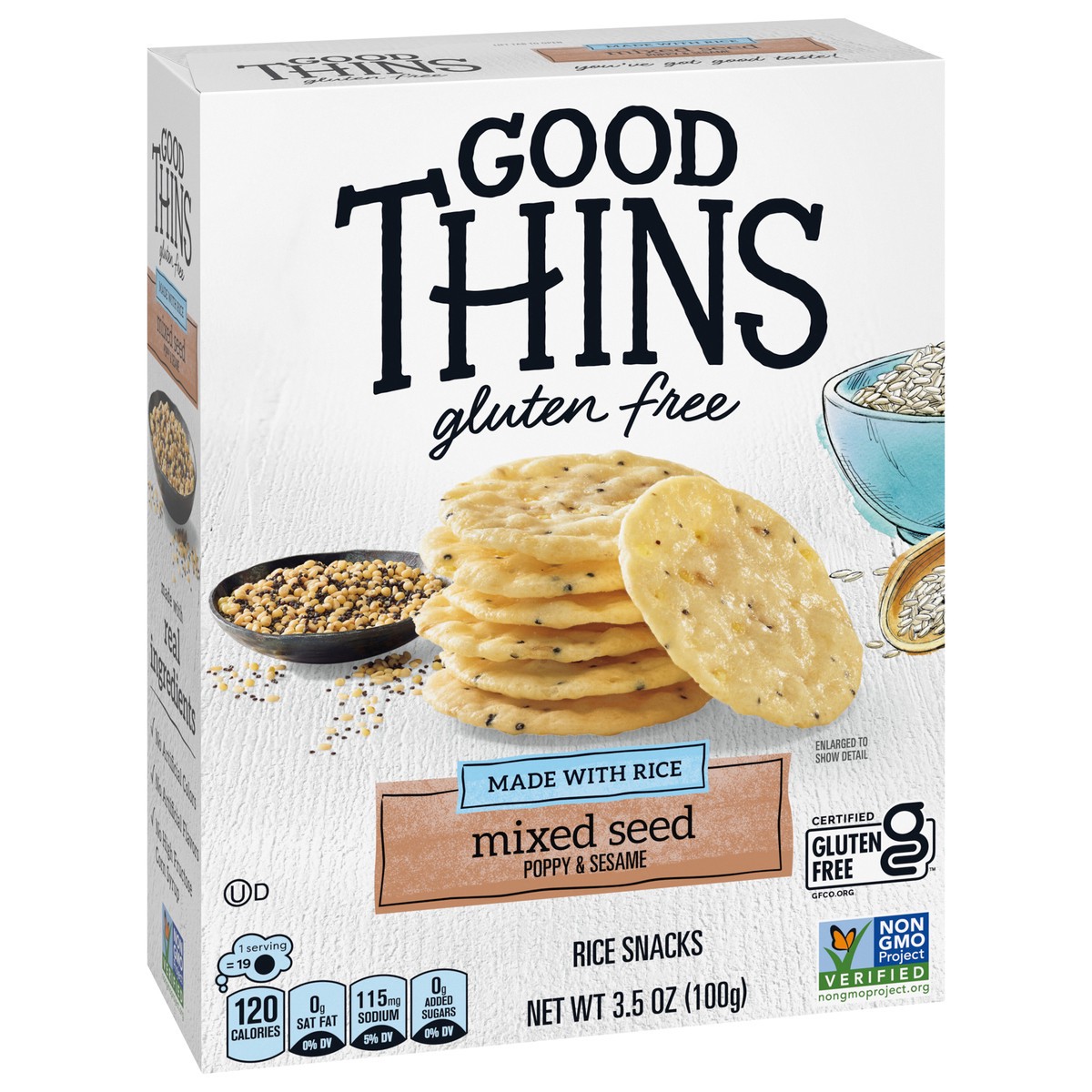 slide 7 of 13, GOOD THiNS Mixed Seed Rice Snacks Gluten Free Crackers, Snack Crackers, 3.5 oz, 3.5 oz