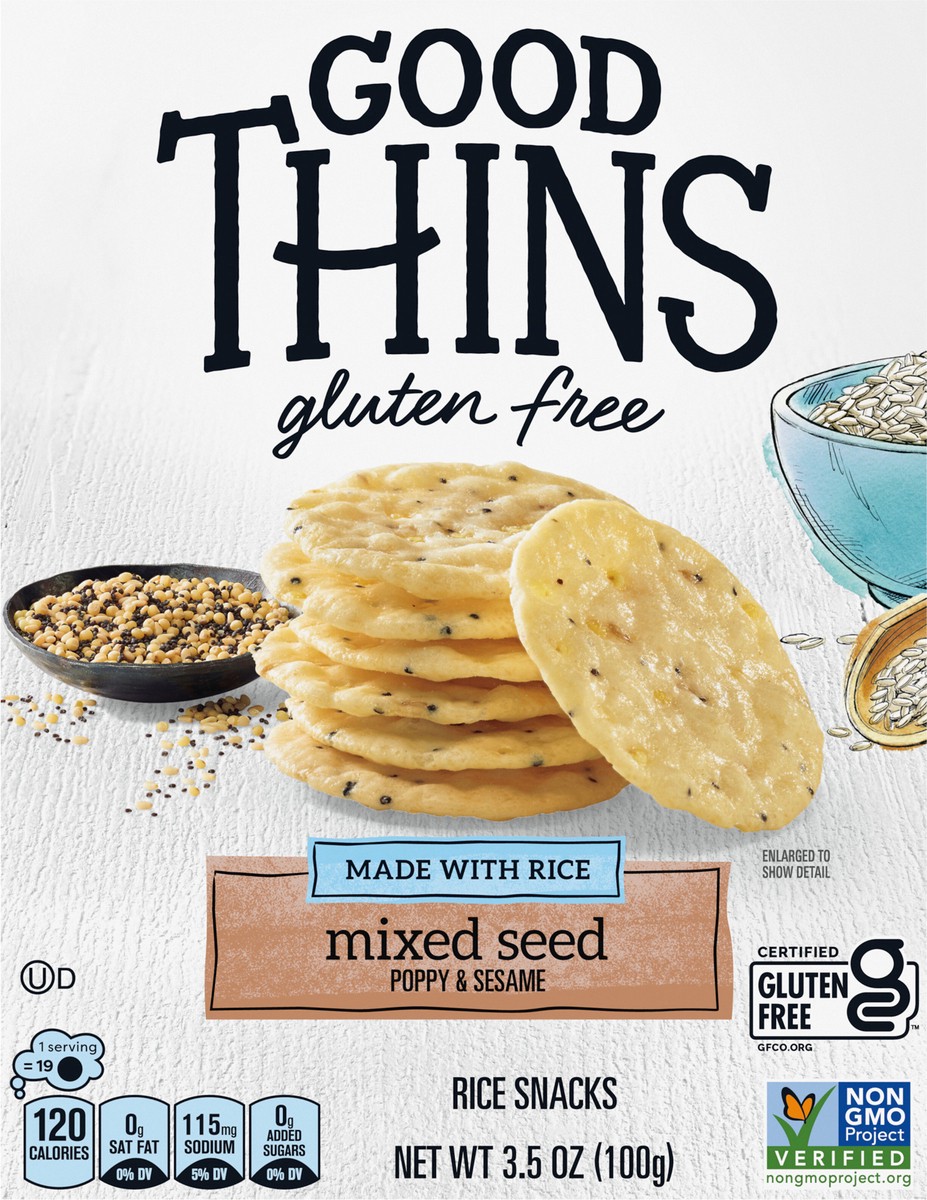 slide 9 of 13, GOOD THiNS Mixed Seed Rice Snacks Gluten Free Crackers, Snack Crackers, 3.5 oz, 3.5 oz