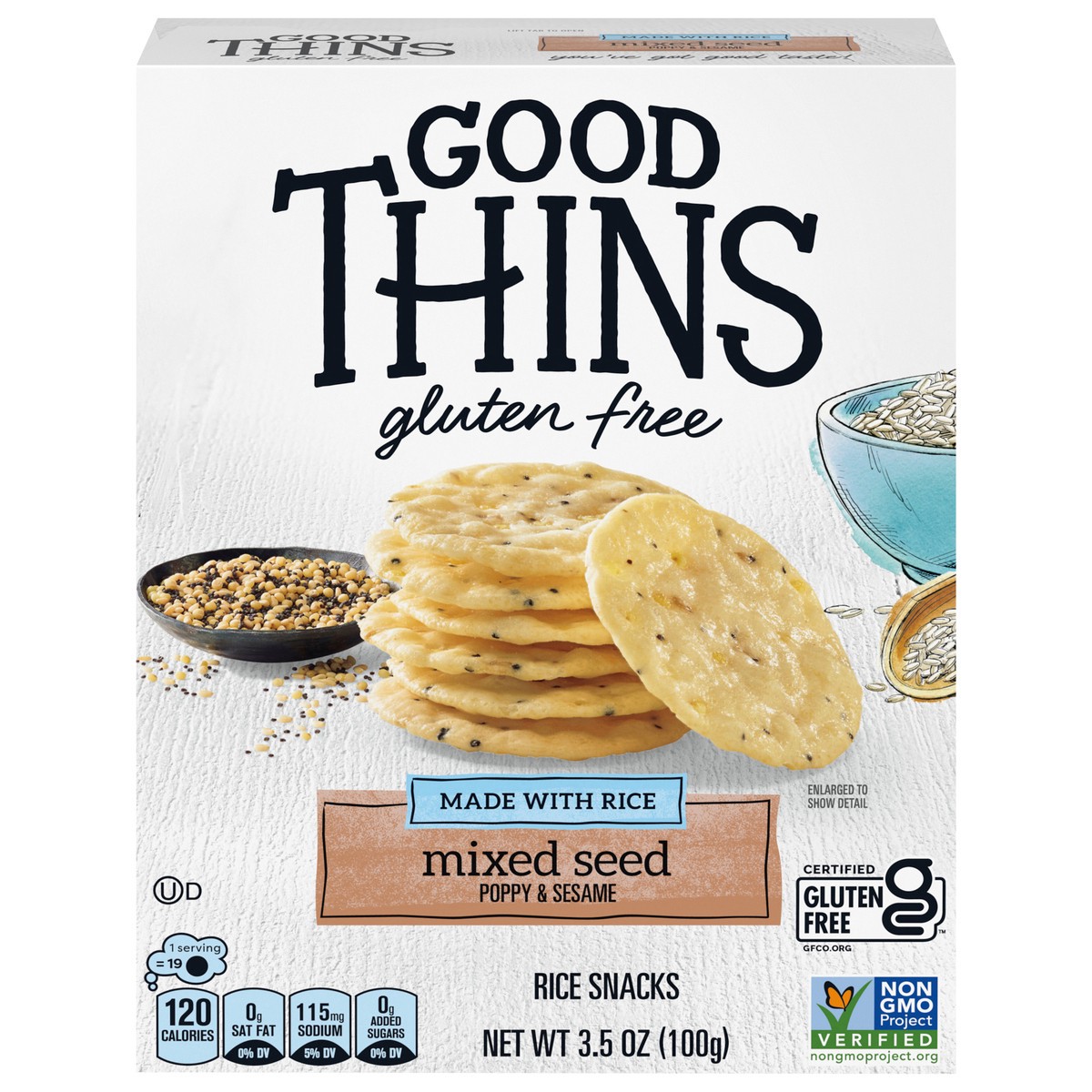 slide 11 of 13, GOOD THiNS Mixed Seed Rice Snacks Gluten Free Crackers, Snack Crackers, 3.5 oz, 3.5 oz