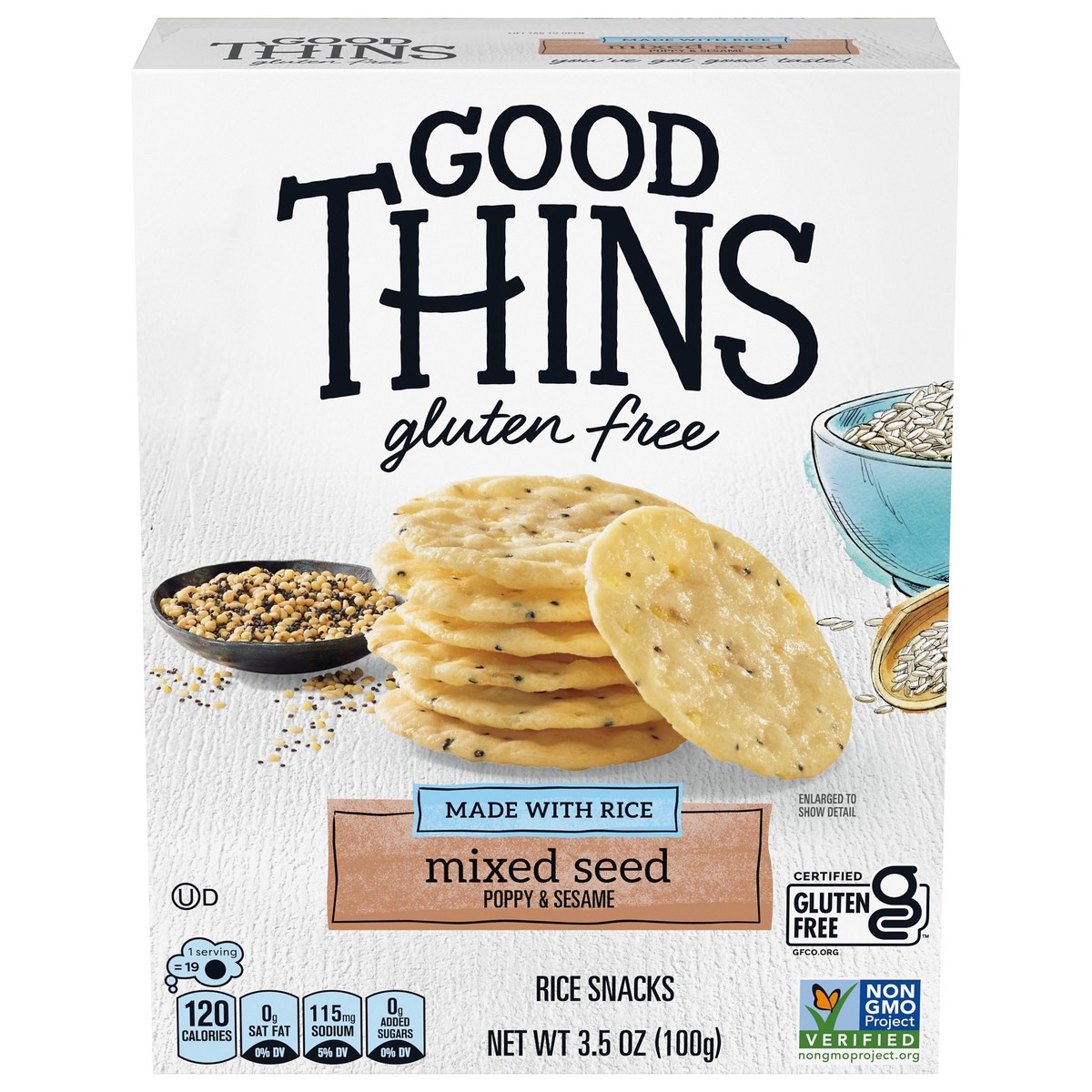 slide 1 of 13, GOOD THiNS Mixed Seed Rice Snacks Gluten Free Crackers, Snack Crackers, 3.5 oz, 3.5 oz