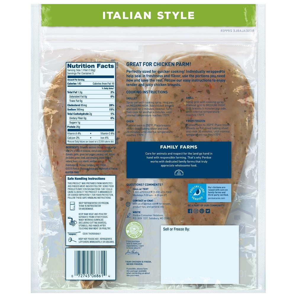 slide 2 of 2, Perdue Perfect Portions Italian Style Chicken Breasts, 1.5 lb