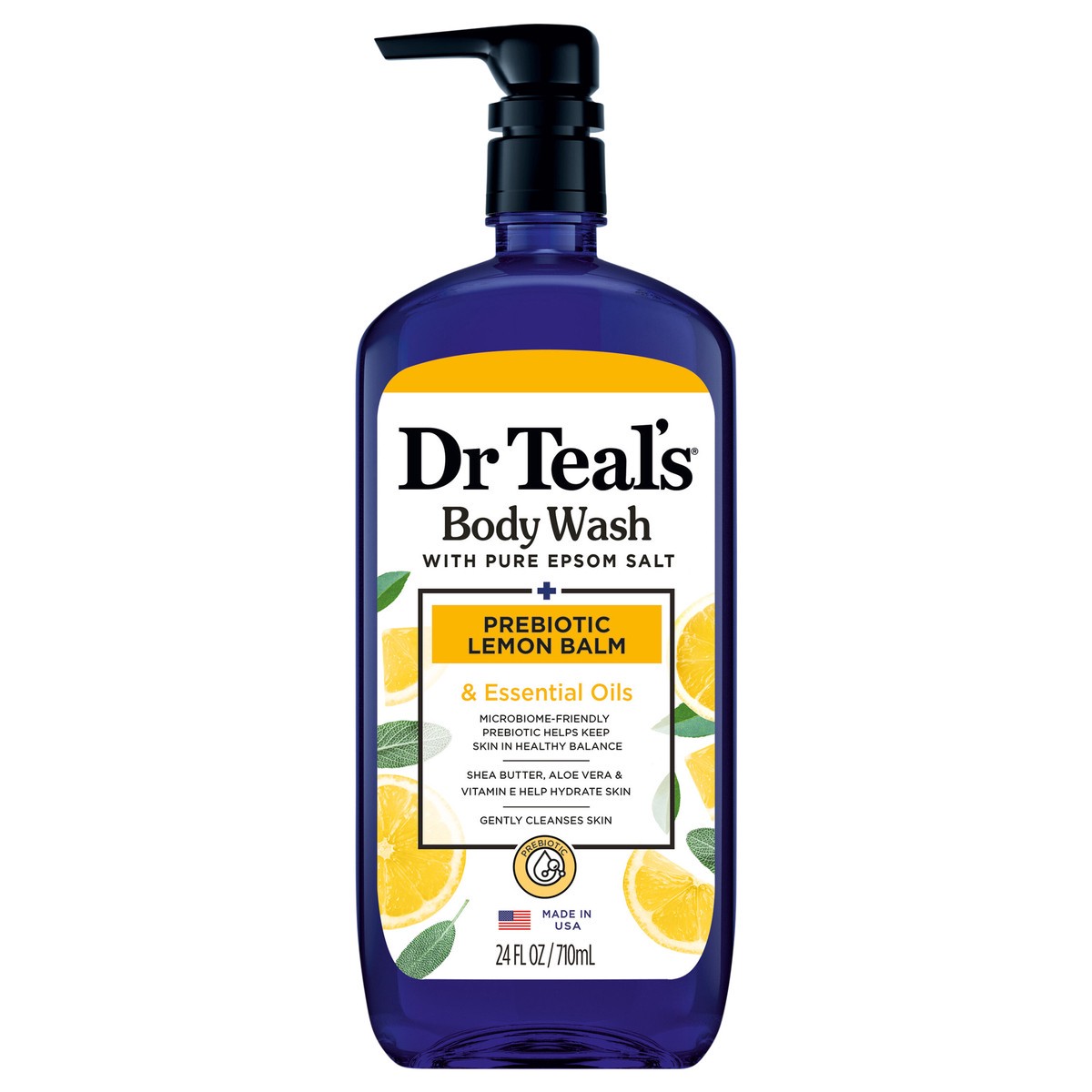 slide 1 of 1, Dr. Teal's Prebiotic Lemon Balm with Sage & Thyme Essential Oils Body Wash 24oz, 24 fl oz