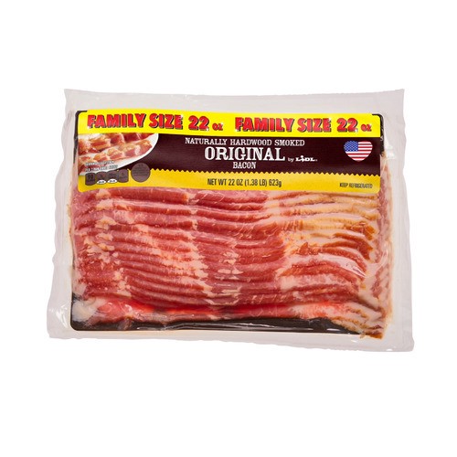 slide 1 of 1, naturally hardwood smoked original bacon, family size, 22 oz