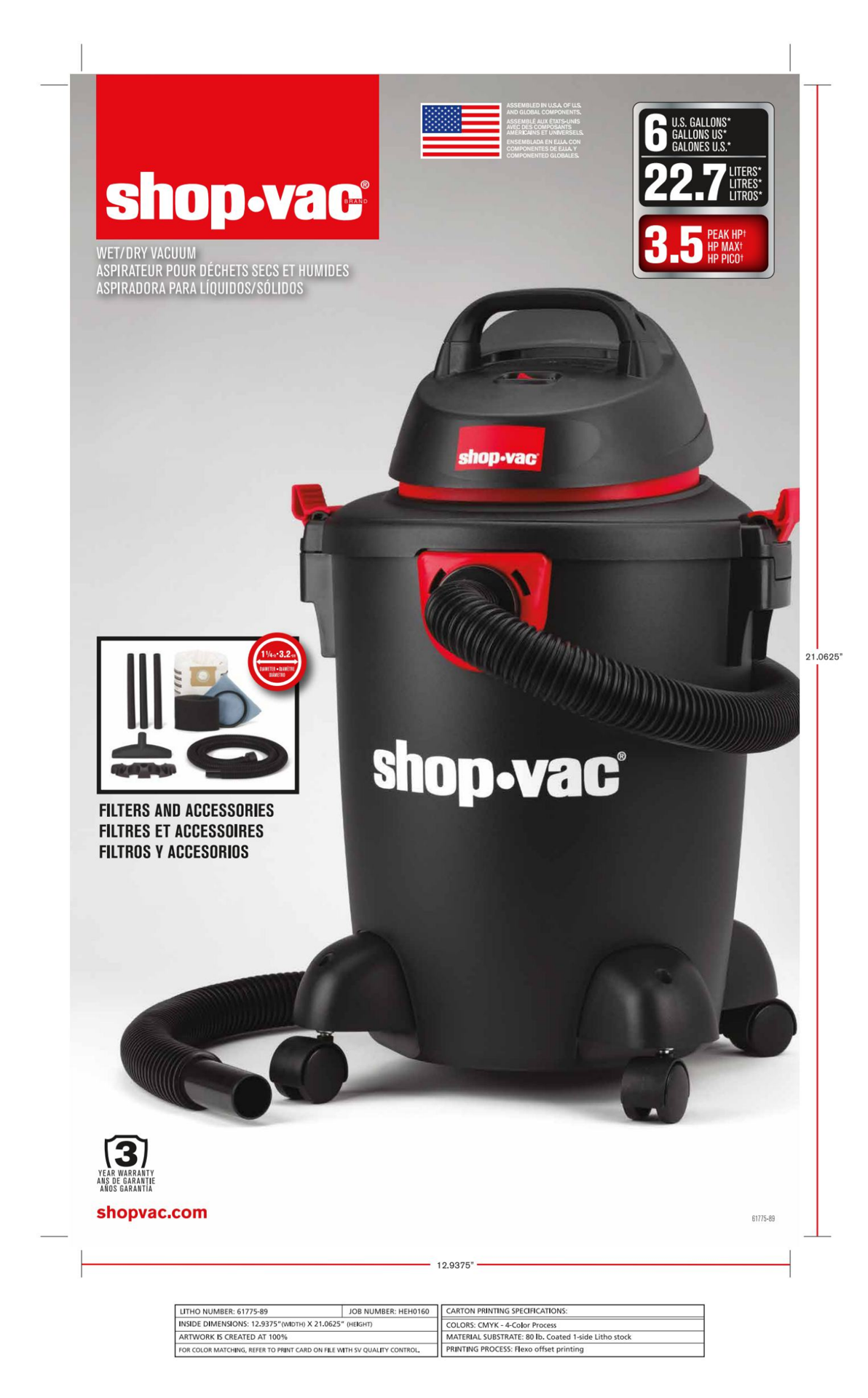slide 4 of 5, SHOP VAC Shop-Vac 6 Gallon 3.5 Peak HP Wet/Dry Vacuum with 1.25" tools, 6 gal