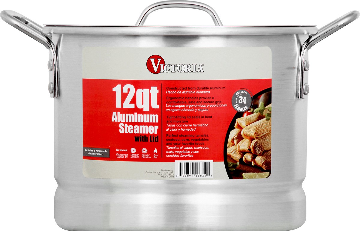 slide 6 of 9, Victoria 12 Quart with Lid Aluminum Steamer 1 ea, 12 qt