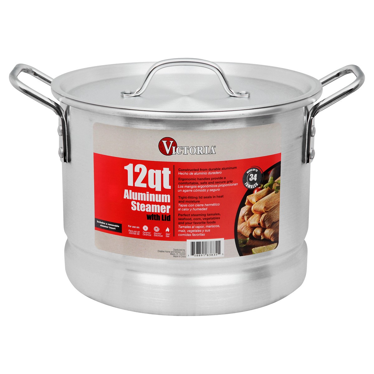 slide 1 of 9, Victoria 12 Quart with Lid Aluminum Steamer 1 ea, 12 qt