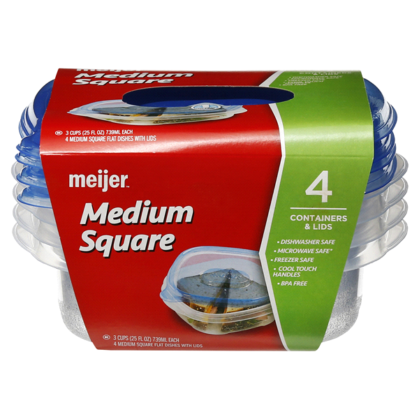 slide 1 of 1, Meijer Medium Square Containers with Lids, 4 ct