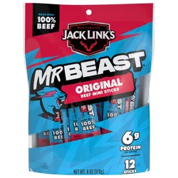 Jack Link's x MrBeast Original Mini Beef Sticks, 6 oz bag of 12 x 0.5 oz sticks