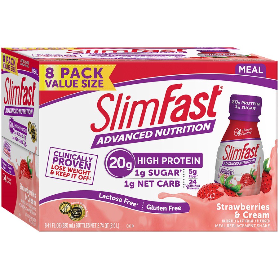 slide 3 of 9, SlimFast Advanced Nutrition Meal Replacement Shake Strawberries & Cream, 8 ct