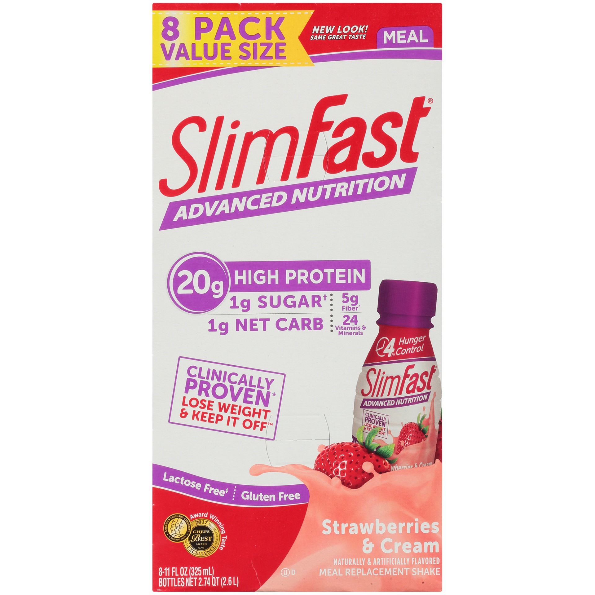 slide 2 of 9, SlimFast Advanced Nutrition Meal Replacement Shake Strawberries & Cream, 8 ct