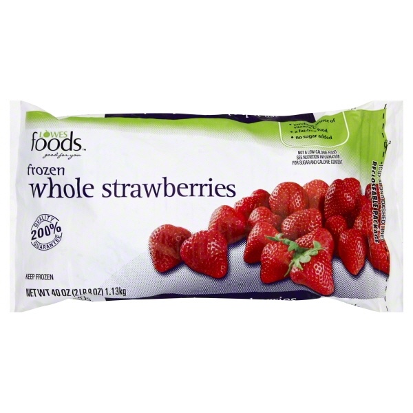 slide 1 of 1, Lowes Foods Frozen Fruit Whole Strawberries, 40 oz