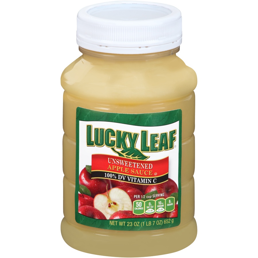 slide 1 of 1, Lucky Leaf Unsweetened Apple Sauce, 23 oz